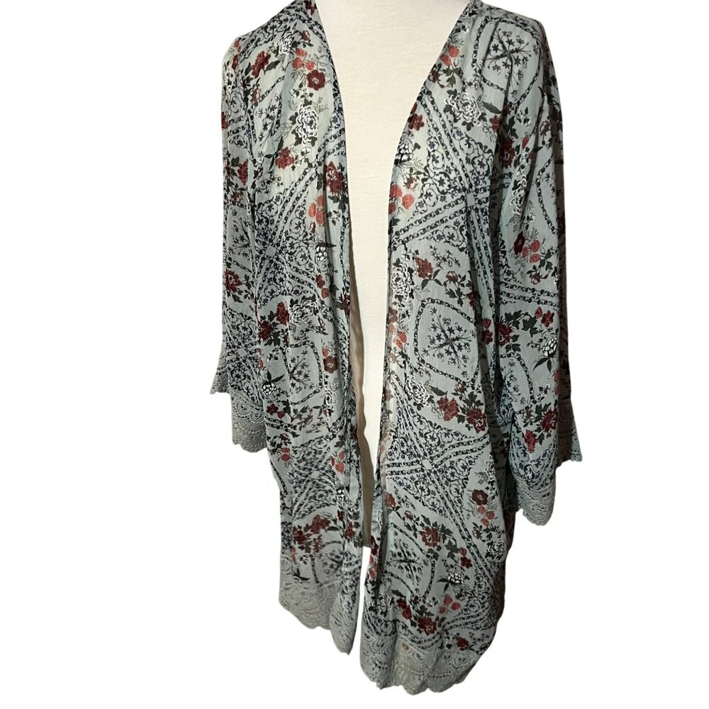 Mason & Belle XXL Floral Printed Open Front Kimono Boho Cardigan  Crochet Cuffs
